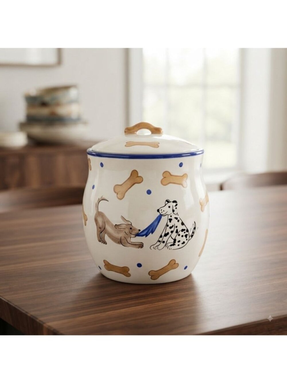 Vintage Ceramic Dog Treat Jar Dalmatian Bones Polka Dot Inspirado Canister 9.5"